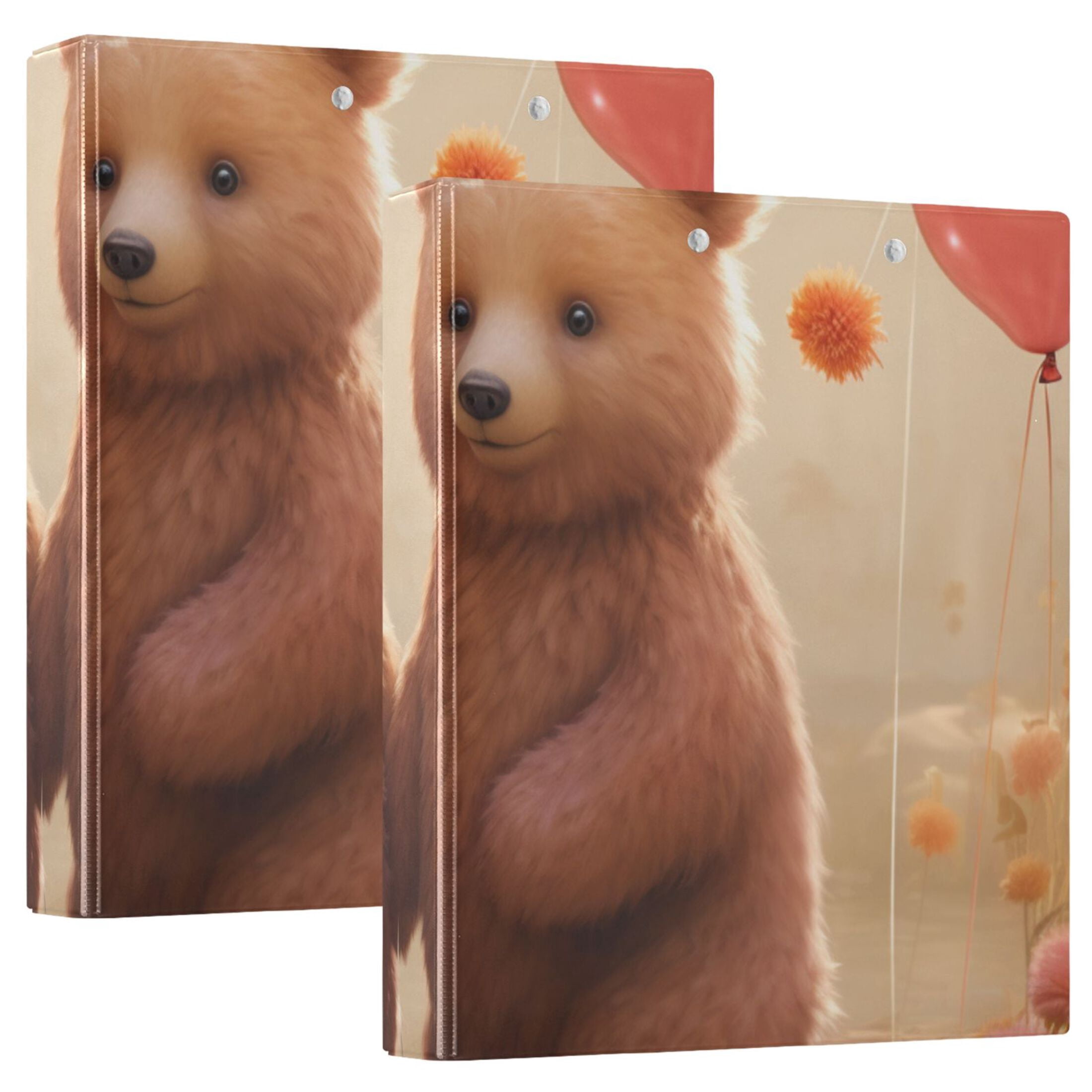Cute Bears 3 Ring Binders 1.5 inch Hardcover File Folders with Interior Pockets A4 Size Organizer for School Office Hospital Set of 2