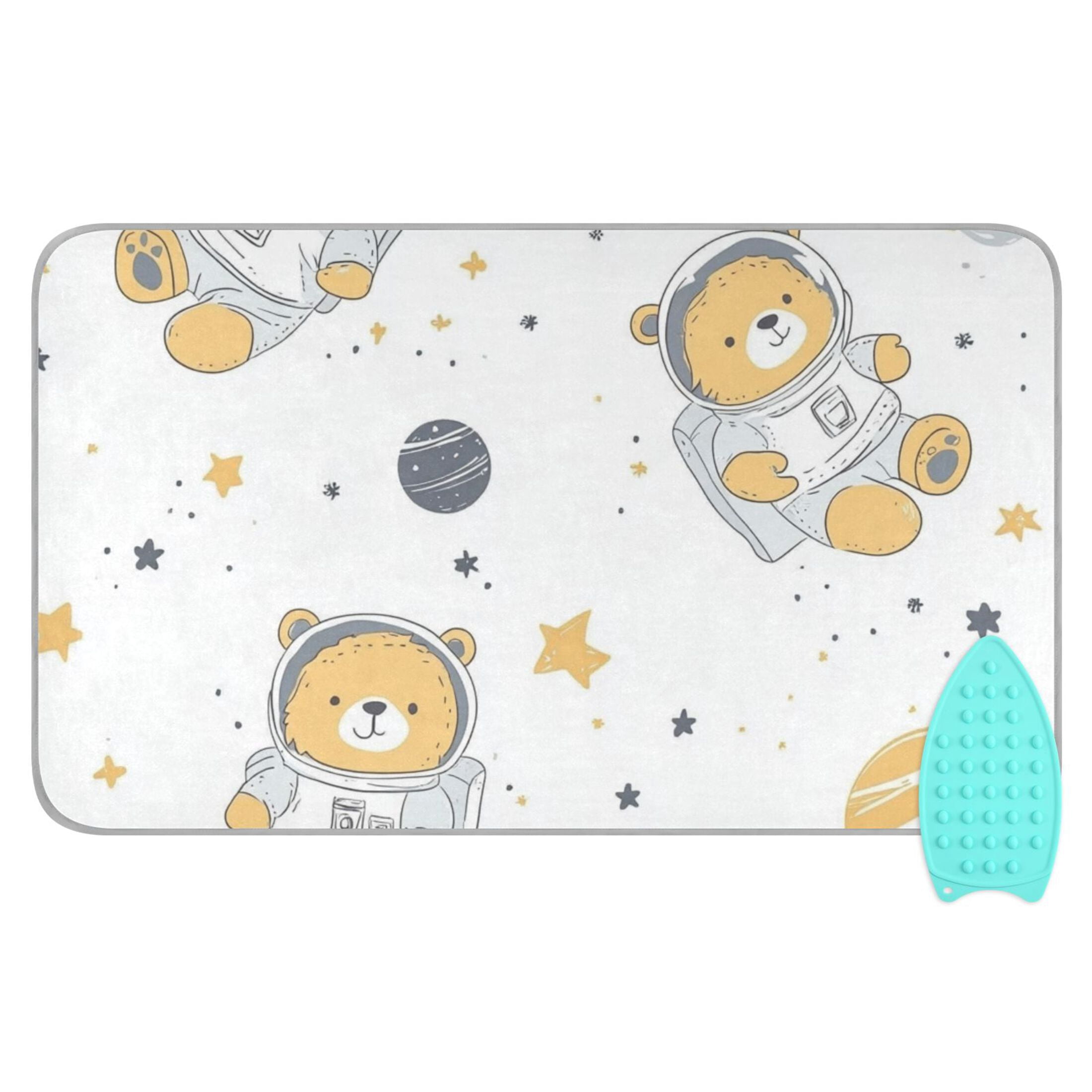 Cute Bears Astronaut Planets Stars Ironing Mat Blanket Portable Travel Ironing Pad Heat Resistant Pad 47.2" x 27.6”