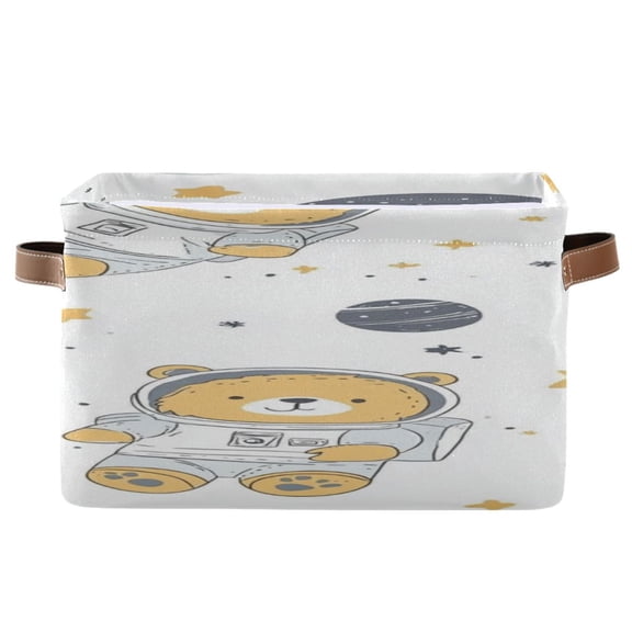 Cute Bears Astronaut Planets Stars Square Storage Bins with Handles Collapsible Containing Box 1 Pack