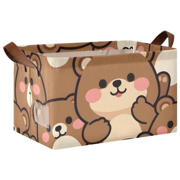 Cute Bears Collapsible Storage Bin Open Home Shelf Basket Water-Resistant Iron Frame Large