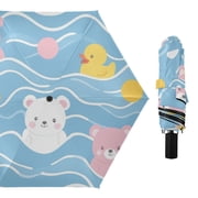 Cute Bears Duckies Dots All Weather Umbrella Triple Folding Parasol 6 Ribs UV Protection Portable