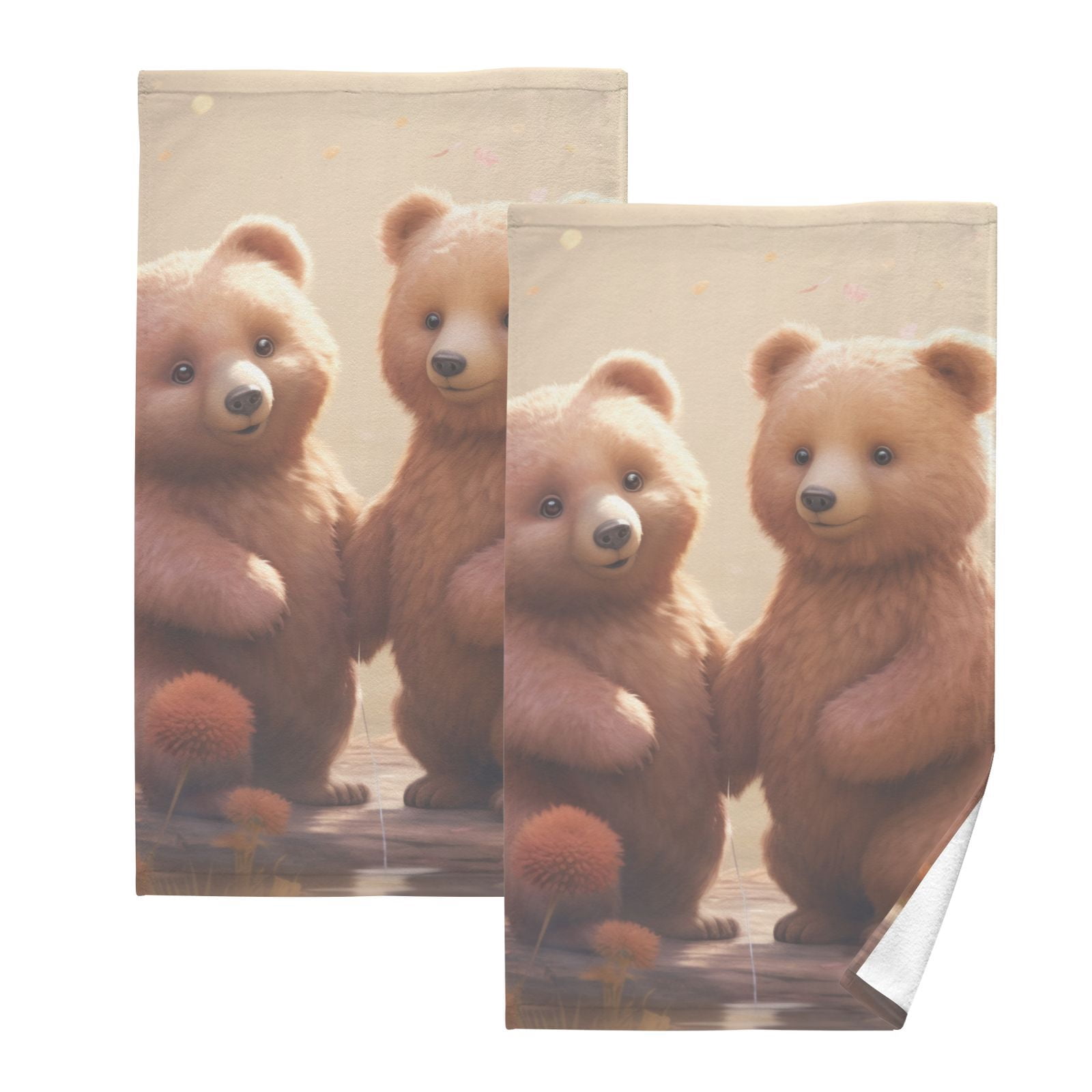 Cute Bears Hand Towels Cotton Bath Towels Large Face Towels Absorbent for Bathroom 2 Packs