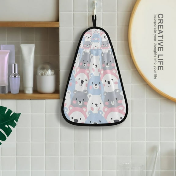 Cute Bears Hanging Kitchen Towel Machine Washable Hand Towel Bathroom Absorbent Towel Quick Dry Dishcloth