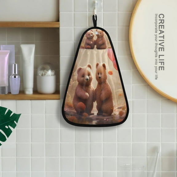 Cute Bears Hanging Kitchen Towel Machine Washable Hand Towel Bathroom Absorbent Towel Quick Dry Dishcloth