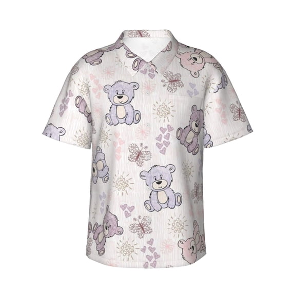 Cute Bears Hawaiian Shirts For Men, Summer Short-Sleeve Relaxed-Fit Button-Down Shirts Xx-Large