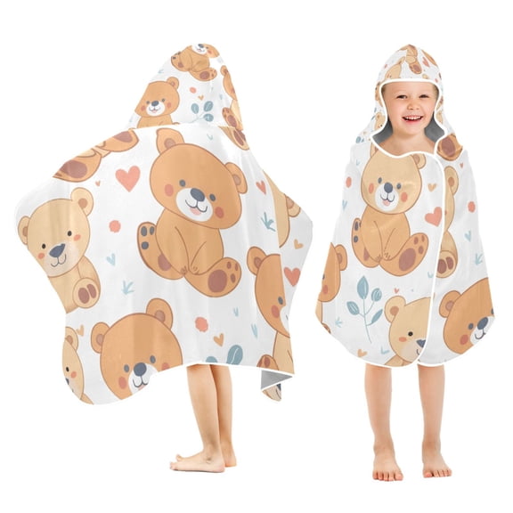 Cute Bears Kids Hooded Beach Towel Baby Bath Poncho Towels with Hood Absorbent 50"x23.5" for Pool Swimming