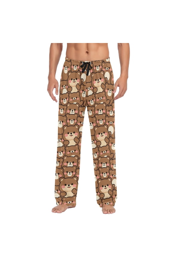 Cute Bears Men's Lightweight Pajama Bottoms Stretch Elastic Waist Side Pockets Spring Fall