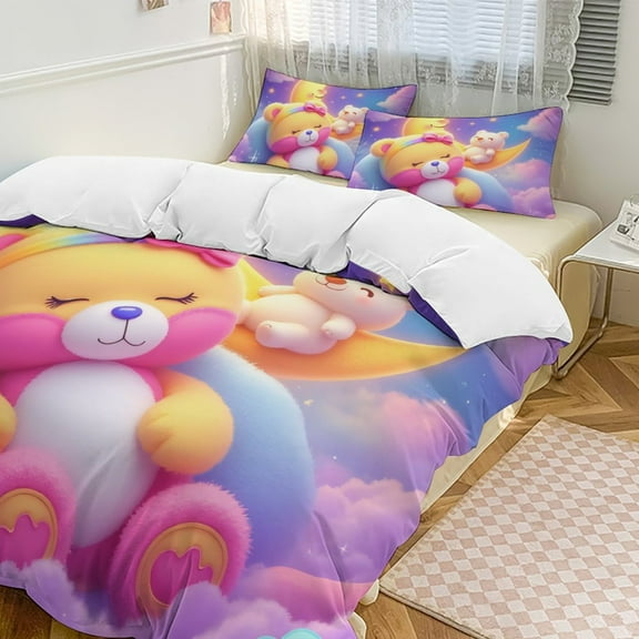 Cute Bears Moon Night Sky Bedding Set Couple Bedclothes Pillowcase Customized Home Textiles Bed Set for Bedroom Decoration