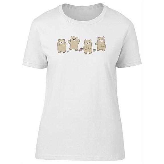 Cute Bears & Mushrooms Cartoon T-Shirt Women -Image by Shutterstock, Female Large