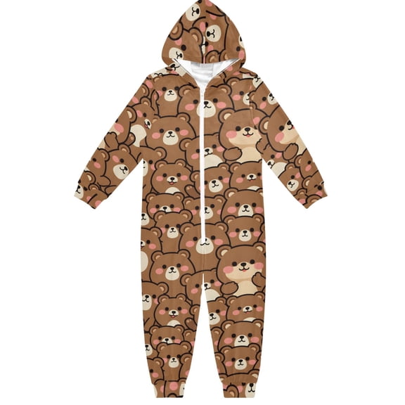 Cute Bears One Piece Pajamas Soft Jumpsuit Cozy Sleep and Play Romper Zipper and Pockets 4T