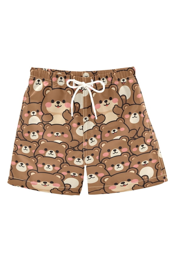 Cute Bears Swim Trunks Quick Dry Beach Pool Board Shorts Lightweight Stylish Print Sizes 2T to XL
