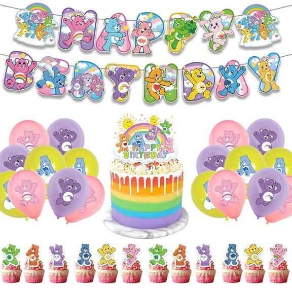 Cute Bears Theme Birthday Party Cartoon Latex Balloon Celebration Banner Cake Toppers Supplies Set