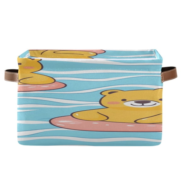 Cute Bears and Duckies Swimming Square Storage Bins with Handles Collapsible Containing Box 1 Pack
