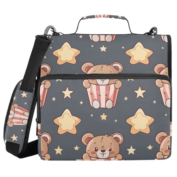 Cute Bears in Boxes Stars Binder Bag with Shoulder Strap 3 Ring Zipper Binder File Folder Document Storage