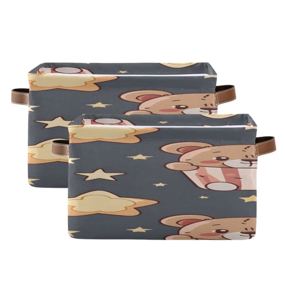 Cute Bears in Boxes Stars Square Storage Bins with Handles Collapsible Containing Box 2 Packs