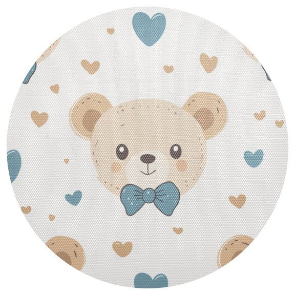 Cute Bears with Bowknots Hearts PVC Round Grid Placemat Table Mat 1 Pc 15.4" x 15.4"