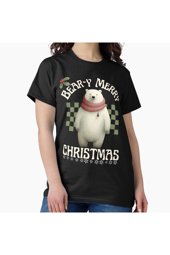 Cute Beary Merry Christmas White Bear Xmas All Ages Holiday Unisex T-Shirt up to size 5XL