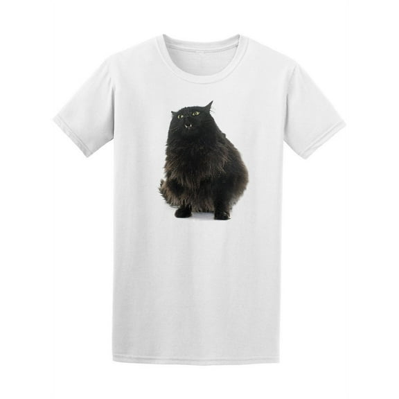 Cute Beautiful Fluffy Black Cat T-Shirt Men -Image by Shutterstock, Male Small
