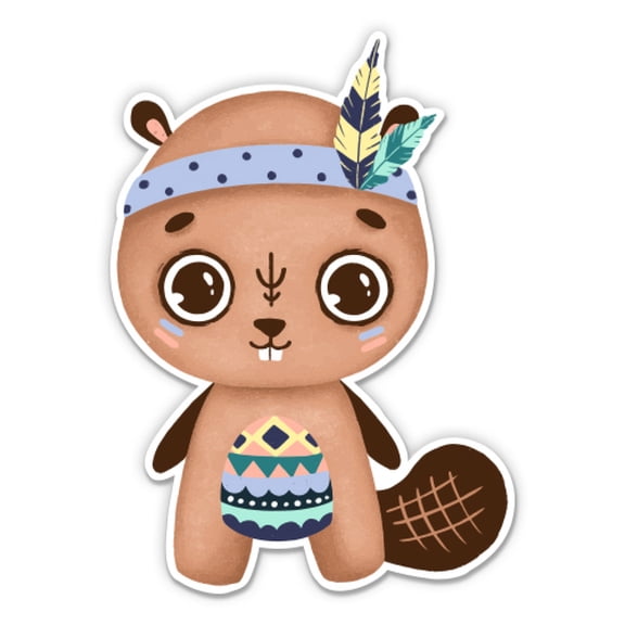 Cute Beaver Boho - 3" Vinyl Sticker - For Car Laptop Water Bottle Phone - Waterproof Decal