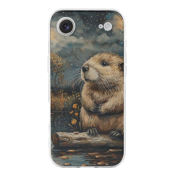 Cute Beaver Starry Art Phone Case Compatible with iPhone 17 Air TPU Transparent Shockproof Cover