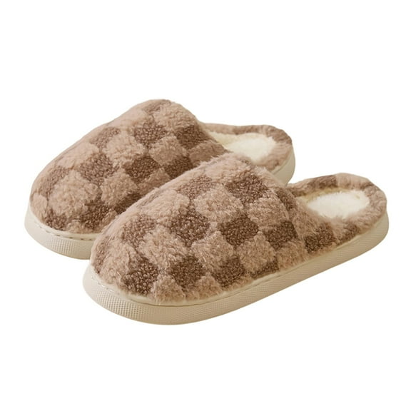 CHUMUD Cute Bedroom Slip on Plaid Shoes House Slippers for Women Plush Warm Fuzzy Slippers Cozy Checkered Slippers