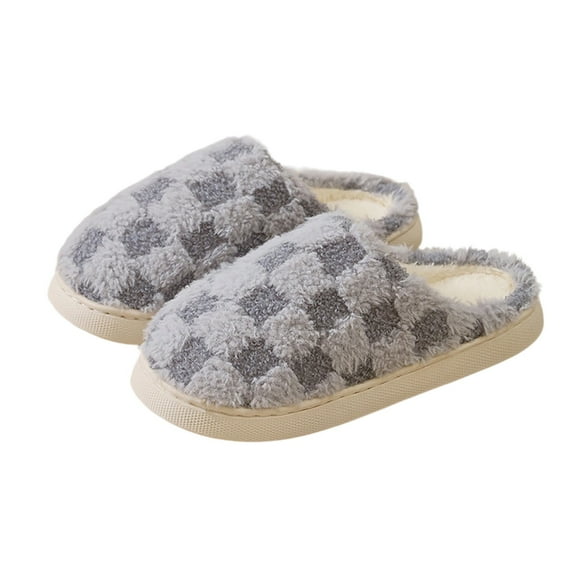 CHUMUD Cute Bedroom Slip on Plaid Shoes House Slippers for Women Plush Warm Fuzzy Slippers Cozy Checkered Slippers