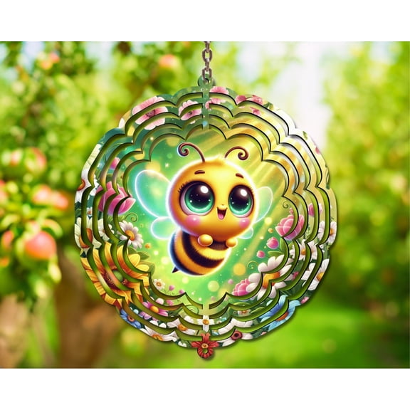 Cute Bee 3D Wind Spinner Kawaii Floral Kinetic Garden Yard Art