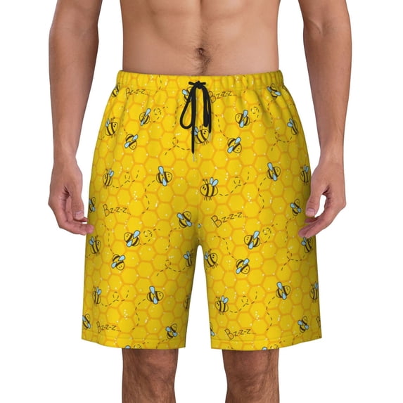 Cute Bee And Honey Pattern Men'S Beach Pants Quick Dry Short Swim Trunks With With Pockets And Mesh Lining Swimwear Beach Bathing Shorts 3x-Large