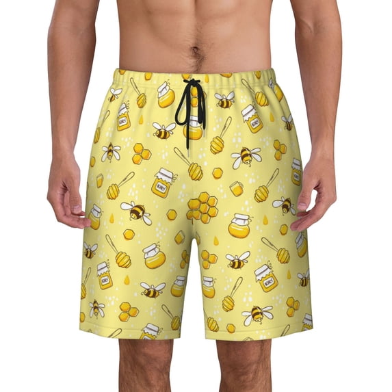 Cute Bee And Honey Pattern Men'S Beach Pants Quick Dry Short Swim Trunks With With Pockets And Mesh Lining Swimwear Beach Bathing Shorts 3x-Large