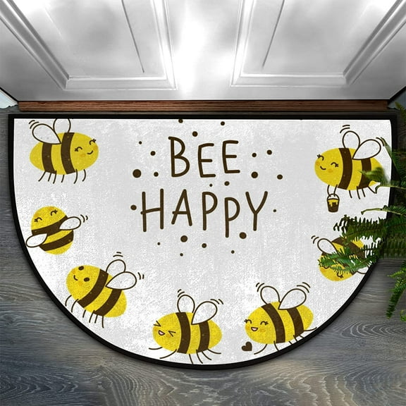 Cute Bee Animal Half Round Door Mat Semi Circle Bathroom Rug Indoor Outdoor Entrance Bath Mat Non Slip Floor Doormats Welcome Front Door Mats Home Decor Rugs 16x24 Inch