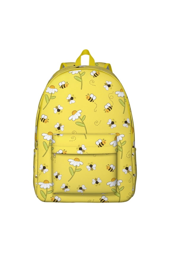 Cute Bee Backpack – Cartoon Honeybee Print Pattern School Bookbag for Bee Lovers and Daily Use