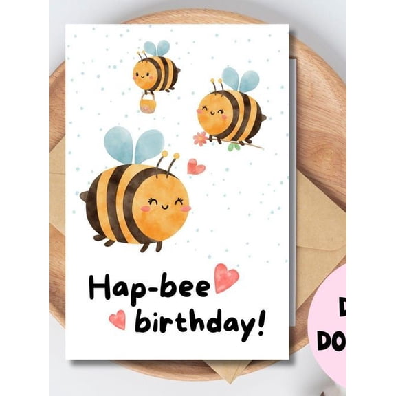 Cute Bee Birthday Card - "Hap-bee Birthday!" Design  Colorful & Cheerful, Envelope Included, Blank Inside  Perfect for Kids, Friends, and Family Celebrations
