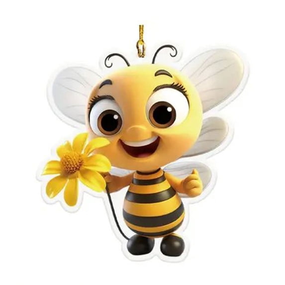 2025 Cute Bee Car Hanging Ornament,Acrylic Cartoon Bumblebee Pendant Holding Sunflower Double-Side Printed Bee,With A Hanging Rope Car Rear View Mirror Interior Accessories Home Office Decoration