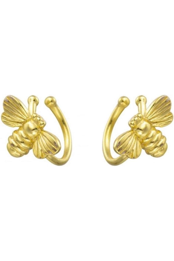 Cute Bee Ear Cuff Wrap Earrings S925 Sterling Silver for Women Minimalist No Piercing Fake Helix Cartilage Cuffs Earring Huggie Hoops Studs Fashion Jewelry Sensitive Ears