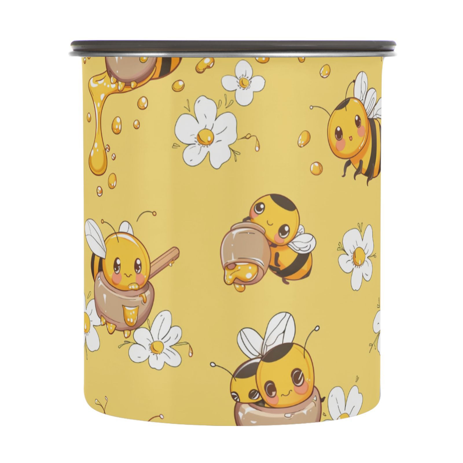 Cute Bee Flower Airtight Coffee Bean Canister 30oz Food Storage Containers with Lids For Gournd, Tea, Sugar, Flour, Rice, Cereal, Candy Cookie Jar