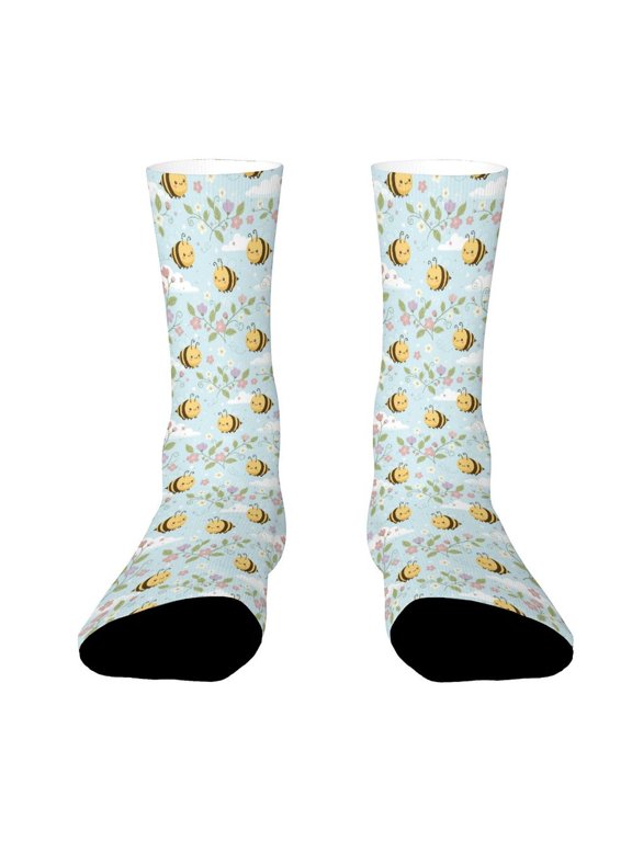 Cute Bee Funny Novelty Crew Socks for Women Men Sports