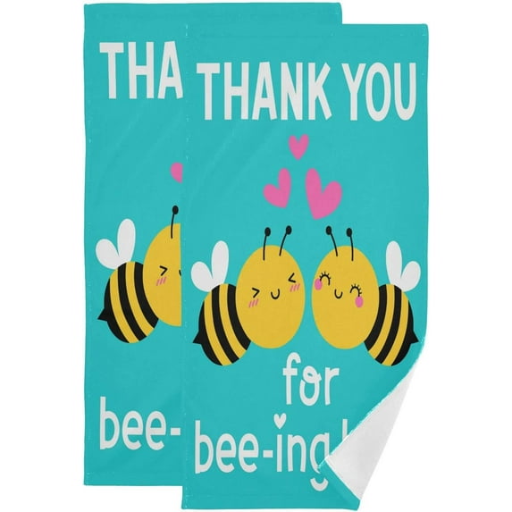Cute Bee Funny Quotes Kitchen Hand Towels 2 PCS, Thank You for Bee-ing Here Fingertip Bath Towels Ultra Soft and Highly Absorbent, Decorative Face Towels Dish Washcloths, 28.3"x14.4"