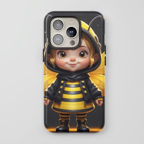 Cute Bee Girl For All iPhone Series Protective Phone Case Cartoon Black Yellow