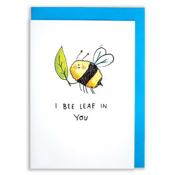 Cute Bee Greeting Card "I Bee Leaf in You" Design Envelope Included, Blank Inside Perfect for Encouraging Messages and Special Occasions