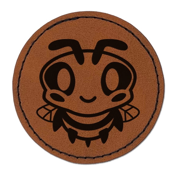 Cute Bee Happy 2.5" Faux Leather Round Engraved Iron-On Patch - Brown