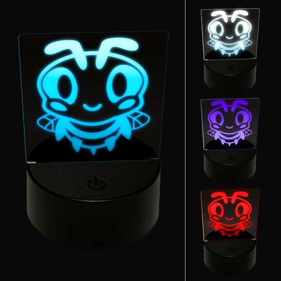 Cute Bee Happy LED Night Light Sign 3D Illusion Desk Nightstand Lamp