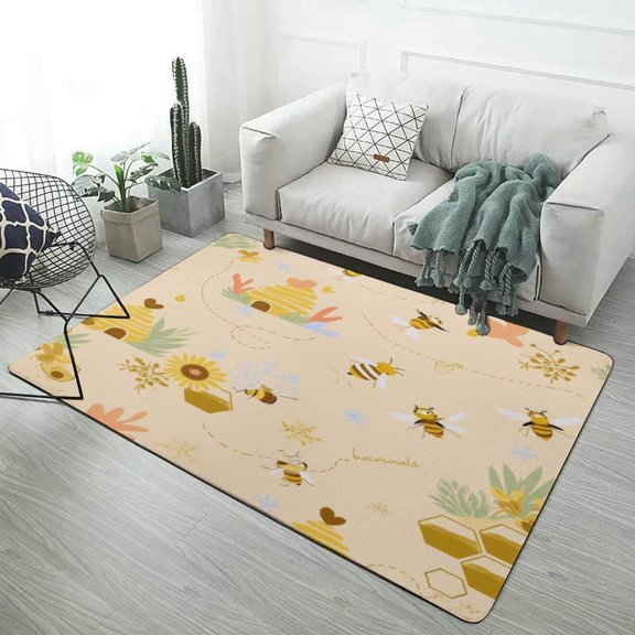 Cute Bee Hive Pattern Home Decor Living Room Carpet Non-slip Hotel Lobby Floor Mat Kitchen Bedroom Entrance Doormat Mats
