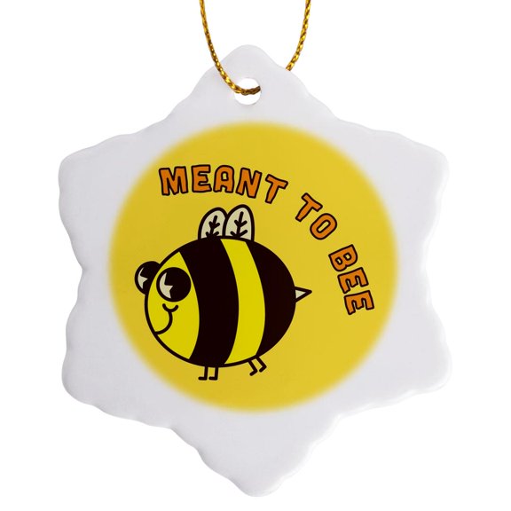3drose, Cute Bee Image with Funny Text of Meant to Bee, 3 inch Snowflake Porcelain Ornament