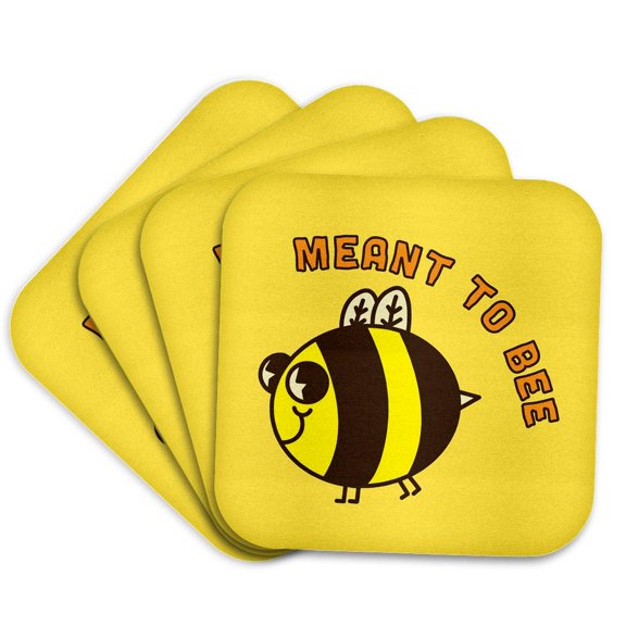 3drose, Cute Bee Image with Funny Text of Meant to Bee, Set of 4 Coasters - Soft