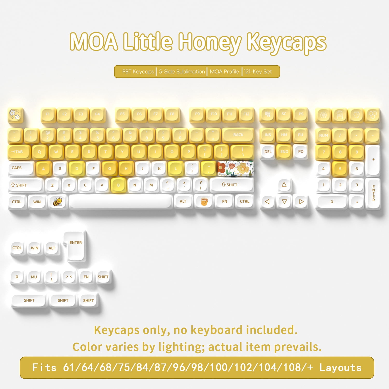 Cute Bee Key Caps Mechanical Keyboard MOA Keycaps PBT Sublimation Keycaps for 68 75 87 95 108 Keyboard