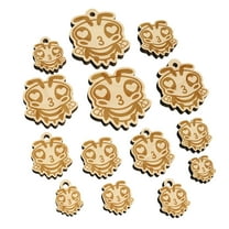 Cute Bee Love Heart Kiss Wood Mini Charms Shapes DIY Craft Jewelry - With Hole - Various Sizes (16pcs)