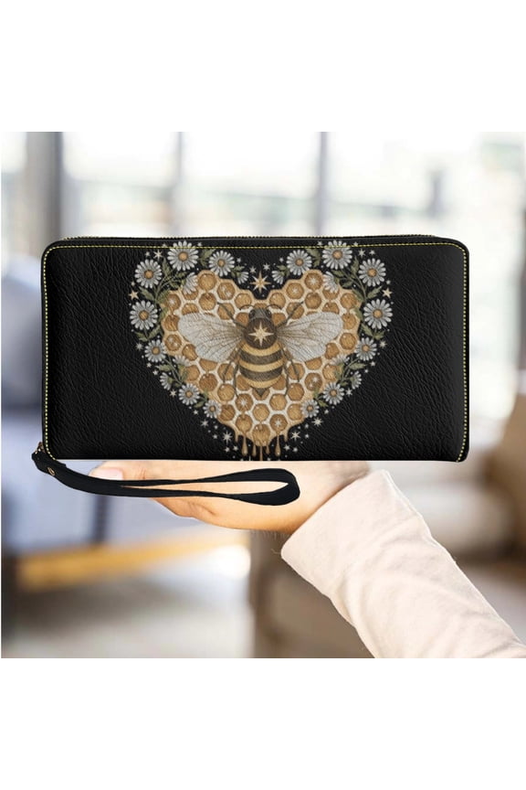 Cute Bee Love Print Long Wallet New Trend Slim Retro Mini Wallet Clutch Female Credit Card Holder Girls Gift Portefeuille