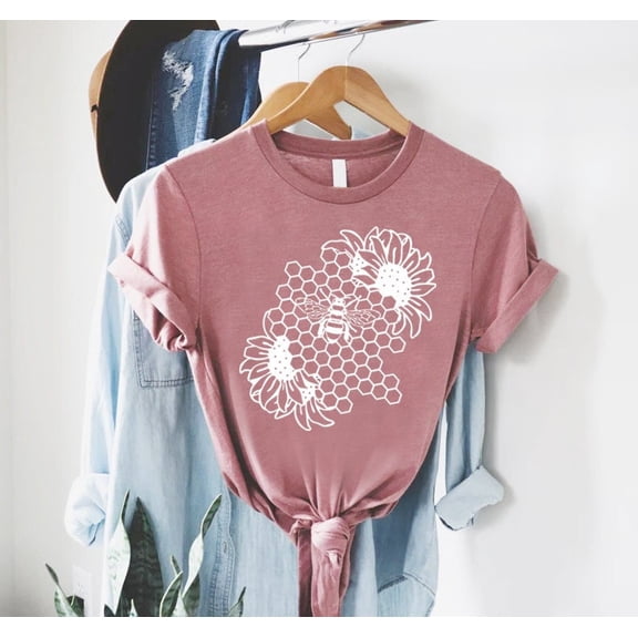 Cute Bee Lover Shirt For Women, Bee Lover Gift, Honeycomb Shirt, Bumble Bee T-Shirt, Save The Bees, Beekeeper Shirt, Bee And Sunflower, Honey Bee