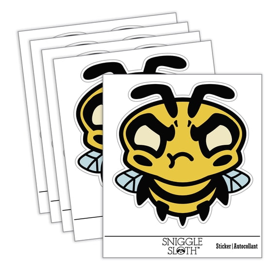 Cute Bee Mad Grumpy Car Window Bumper Water Bottle Phone Tablet Laptop Waterproof Vinyl Decal Sticker Set 5-Pack - Gloss Finish - 2.0"