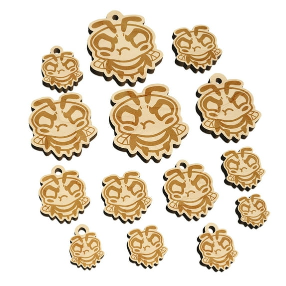 Cute Bee Mad Grumpy Wood Mini Charms Shapes DIY Craft Jewelry - With Hole - 20mm (15pcs)